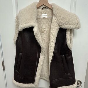 Aerie Shearling Vest - Dark Brown and Cream